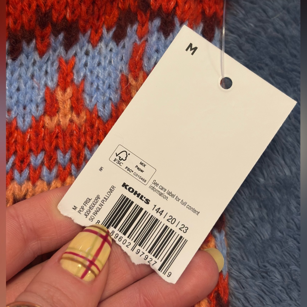 Festive Raglan Pullover Knit Sweater with Designs - Picture 5 of 8